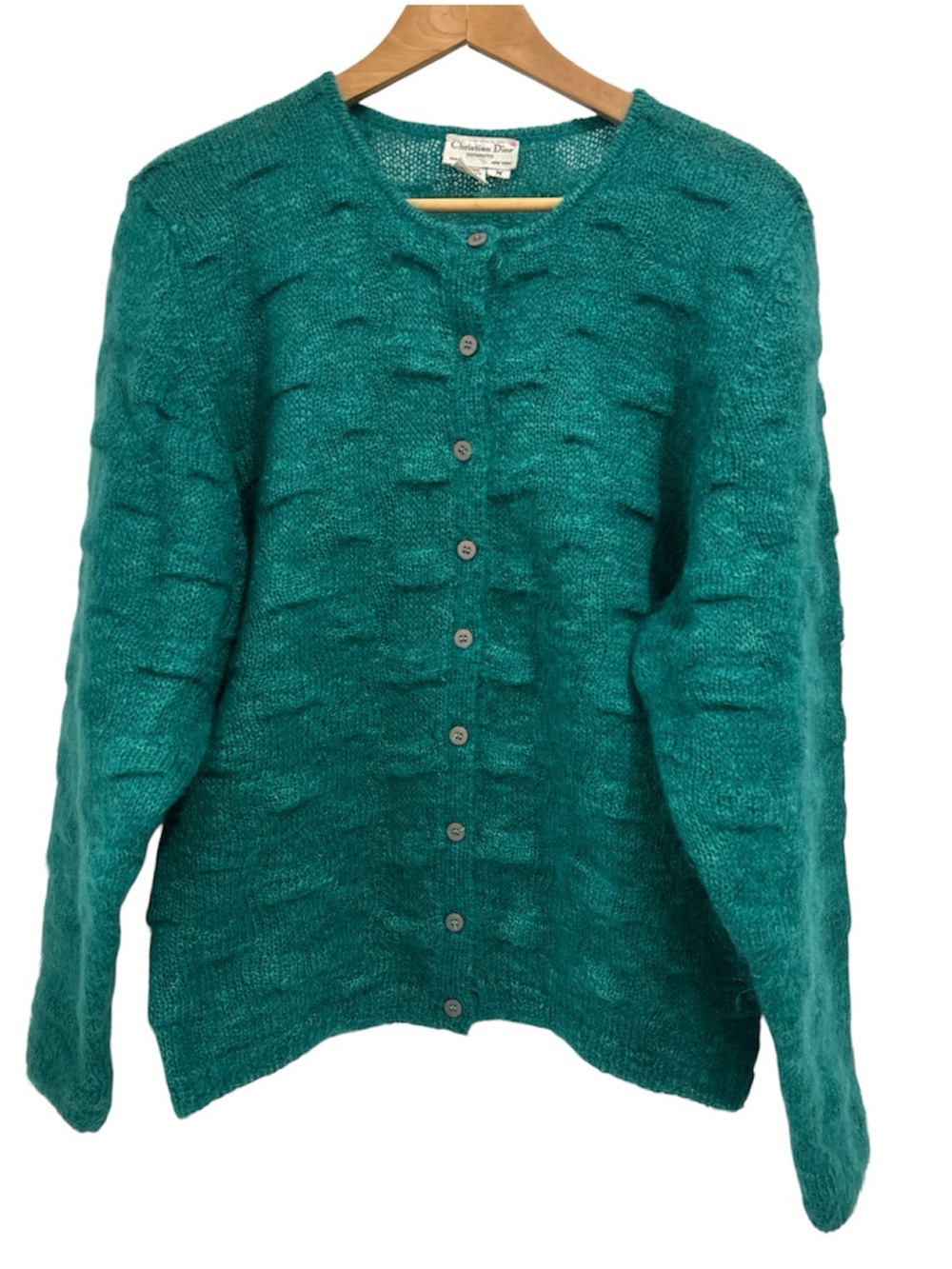 Vintage Christian Dior Separates Mohair Blend Cardigan Sweater in Teal - Size M